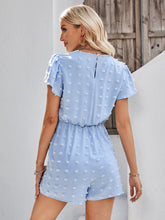 Swiss Dot Lace Trim Flutter Sleeve Romper with Pockets